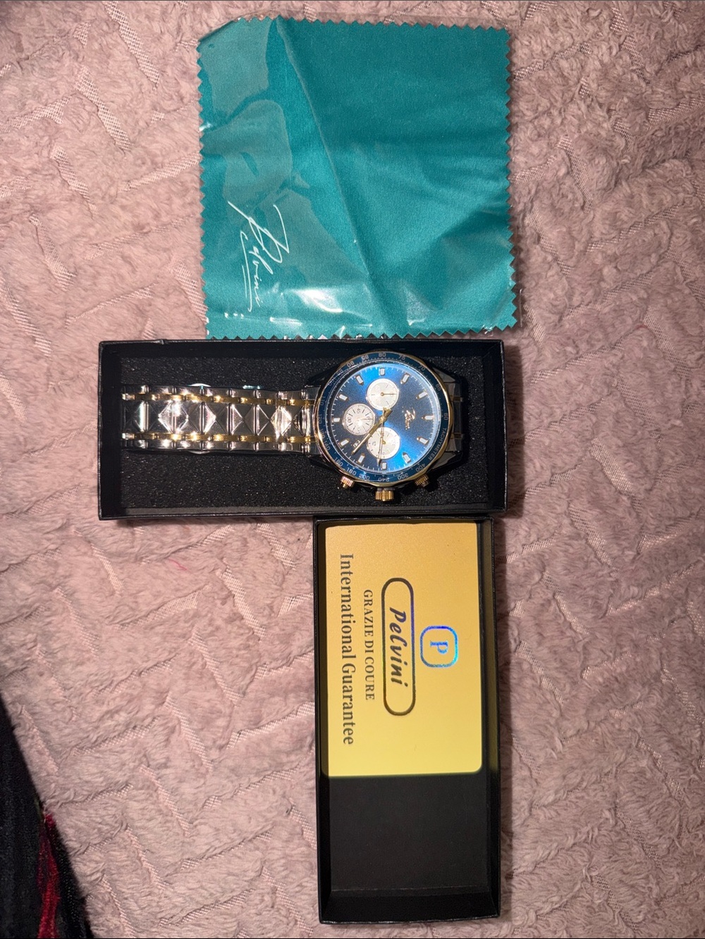 Blue Dial Gold-Tone Bracelet Chronograph Watch